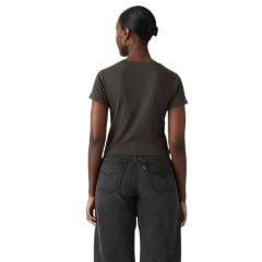 Camiseta Feminina Levi's Essential Sporty Tee Manga Curta Cinza Logo Branco Aplicação Pedrinhas Ref:A87980099