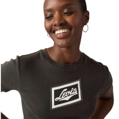 Camiseta Feminina Levi's Essential Sporty Tee Manga Curta Cinza Logo Branco Aplicação Pedrinhas Ref:A87980099