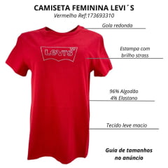 Camiseta Feminina Levi's Manga Curta Básica Vermelho Com Logo Com Brilho Ref:173693310