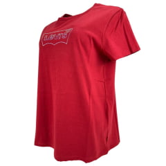 Camiseta Feminina Levi's Manga Curta Básica Vermelho Com Logo Com Brilho Ref:173693310