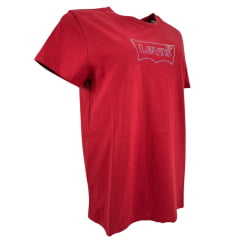 Camiseta Feminina Levi's Manga Curta Básica Vermelho Com Logo Com Brilho Ref:173693310