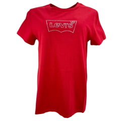 Camiseta Feminina Levi's Manga Curta Básica Vermelho Com Logo Com Brilho Ref:173693310
