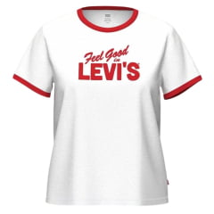 Camiseta Feminina Levi's Manga Curta Branco Com Vermelho Estampada Ref:005H2006