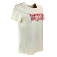 Camiseta Feminina Levi's Manga Curta Creme Com Logo Estampada E Com Detalhes Flores Em Vermelho REF: LB0010690