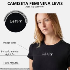 Camiseta Feminina Levi's Manga Curta Preta Com Logo Bordada em Branco REF 001MY0001