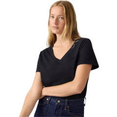 Camiseta Feminina Levi's Manga Curta Preta Gola V Logo Preto REF:LB0020278