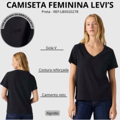 Camiseta Feminina Levi's Manga Curta Preta Gola V Logo Preto REF:LB0020278