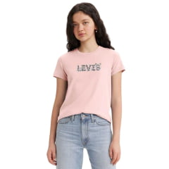Camiseta Feminina Levi's Rosa BB Manga Curta Com Estampa Logo Flores - Ref. LB001-0233