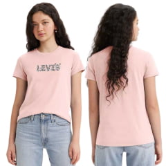 Camiseta Feminina Levi's Rosa BB Manga Curta Com Estampa Logo Flores - Ref. LB001-0233