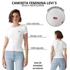 Camiseta Feminina Levi's Slim Fit Manga Curta Branco Com Logo Bordada Vermelho Ref:001J30006