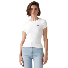 Camiseta Feminina Levi's Slim Fit Manga Curta Branco Com Logo Bordada Vermelho Ref:001J30006
