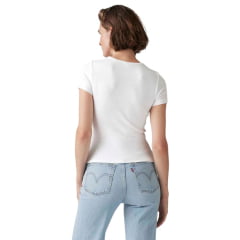 Camiseta Feminina Levi's Slim Fit Manga Curta Branco Com Logo Bordada Vermelho Ref:001J30006
