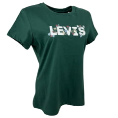 Camiseta Feminina Levi's Verde Manga Curta Com Logo Branco E Flores - REF: LB001-0534