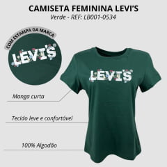 Camiseta Feminina Levi's Verde Manga Curta Com Logo Branco E Flores - REF: LB001-0534