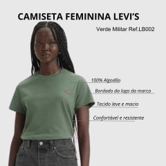 Camiseta Feminina Levi's Verde Militar Manga Curta Bordado Com a Logo da Marca- Ref. LB002