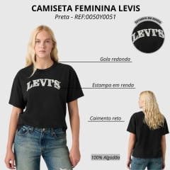 Camiseta Feminina Levi's Vintage Tee Relaxed Fit Preta Estampa Renda REF:0050Y0051