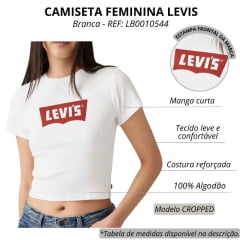 Camiseta Feminina Levis Branca Cropped Manga Curta Com Logo Em Marrom REF: LB0010544