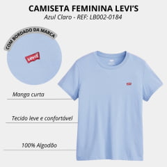 Camiseta Feminina Levi's Manga Curta Azul Clara Com Logo Pequeno Vermelho - REF: LB002-0184