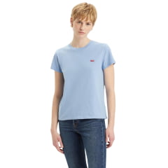 Camiseta Feminina Levi's Manga Curta Azul Clara Com Logo Pequeno Vermelho - REF: LB002-0184