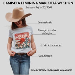 Camiseta Feminina Marikota Western Branco Manga Curta Estampada Deserto Ref:M-2025-003