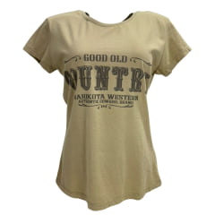 Camiseta Feminina Marikota Western Kaqui Manga Curta Estampada Good Old Country Ref:M-2025-005