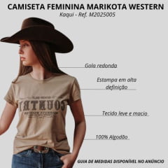 Camiseta Feminina Marikota Western Kaqui Manga Curta Estampada Good Old Country Ref:M-2025-005