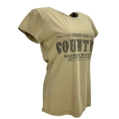 Camiseta Feminina Marikota Western Kaqui Manga Curta Estampada Good Old Country Ref:M-2025-005
