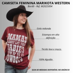 Camiseta Feminina Marikota Western Manga Curta Bordô Oversized Estampada Em Branco Ref:M2025-004