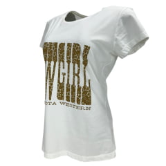 Camiseta Feminina Marikota Western Manga Curta Off White Estampa Cowgirl Ref:M2025-001