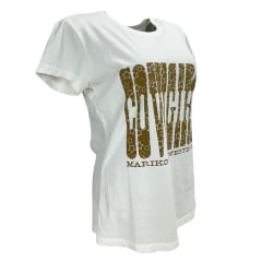Camiseta Feminina Marikota Western Manga Curta Off White Estampa Cowgirl Ref:M2025-001