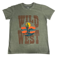 Camiseta Feminina Marikota Western Manga Curta Verde Oversized Estampada Wild West Ref:M2025-002