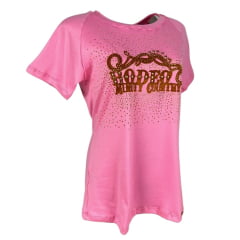 Camiseta Feminina Minuty T.Shirt Rosa e Chicletes Manga Curta Thermo Com Brilho Ref.1604