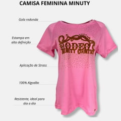 Camiseta Feminina Minuty T.Shirt Rosa e Chicletes Manga Curta Thermo Com Brilho Ref.1604