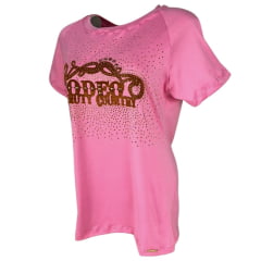 Camiseta Feminina Minuty T.Shirt Rosa e Chicletes Manga Curta Thermo Com Brilho Ref.1604