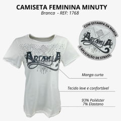 Camiseta Feminina Minuty T-shirt Thermo Manga Curta Branco Com Estampa Arizona E Strass REF: 1768