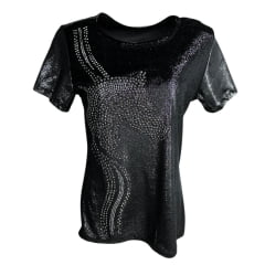 Camiseta Feminina Minuty T-shirt Thermo Manga Curta Tecido Lurex Preto Com Brilho Prata E Bordado Cavalo REF: 1760