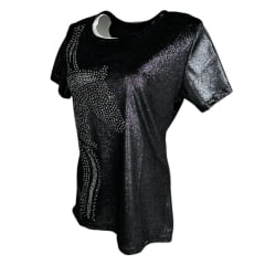 Camiseta Feminina Minuty T-shirt Thermo Manga Curta Tecido Lurex Preto Com Brilho Prata E Bordado Cavalo REF: 1760