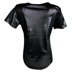 Camiseta Feminina Minuty T-shirt Thermo Manga Curta Tecido Lurex Preto Com Brilho Prata E Bordado Cavalo REF: 1760