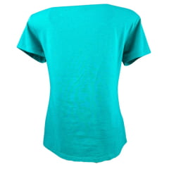 Camiseta Feminina Miss Country Azul Piscina Manga Curta Com Escrito Azul One Day Ref:3153