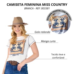 Camiseta Feminina Miss Country T-Shirt Sierra Tecido Canelado Branco E Azul Estampa Cowgirl Desert Vibes Ref: 003381