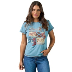 Camiseta Feminina Miss Country Tshirt Manga Curta Western Azul Estampa E Brilho Ref:003351