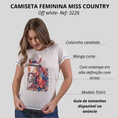 Camiseta Feminina Miss Country TShirt Off White Manga Curta Horse Flowers Ref:3226