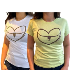 Camiseta Feminina Moiadeiros T Shirt Com Logo Coração Marrom Ref: 2334/2335