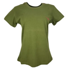 Camiseta Feminina Moiadeiros T-Shirt Verde Musgo Manga Curta E Logo Rosa Ref. CMF2292