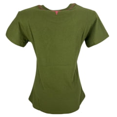 Camiseta Feminina Moiadeiros T-Shirt Verde Musgo Manga Curta E Logo Rosa Ref. CMF2292