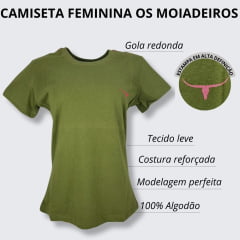 Camiseta Feminina Moiadeiros T-Shirt Verde Musgo Manga Curta E Logo Rosa Ref. CMF2292