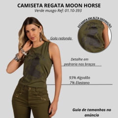 Camiseta Regata Feminina Moon Horse Born To Be Free Verde Musgo Estampada Ref:01.10-393
