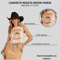Camiseta Regata Feminina Moon Horse Cowgirl Bege Estampada Crown Franjas Ref:01.10.392