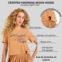 Cropped Feminino Moon Horse Way Home Caramelo Estampada Com Detalhe Brilho Ref:0111441