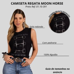 Camiseta Regata Feminina Moon Horse Preto Cavada Com Bordado Bridão Ref:01.10-391